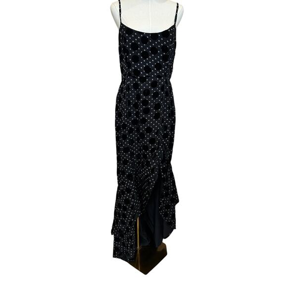 Hutch Black Burnout Velvet Slip Maxi Dress SIZE 0 Polkadot Ruffle Slit Gown $363 - Picture 4 of 12